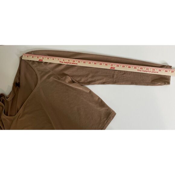 SKIMS Plus Size 2X T Shirt Scoop Neck Long Sleeve Crop Brown Cotton Spandex - Picture 6 of 9